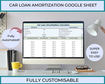 Car Loan Amortization Google Sheet,  Debt Repayment Google Sheet, Car Loan Tracker, Car Loan Amortization Tracker, Car Loan Payment Template