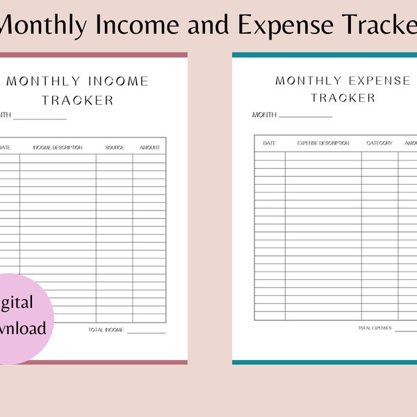 Small Business Income Tracker Small Business Expense Tracker Monthly Income and Expense Tracker Printable  Printable  Monthly Budget Tracker
