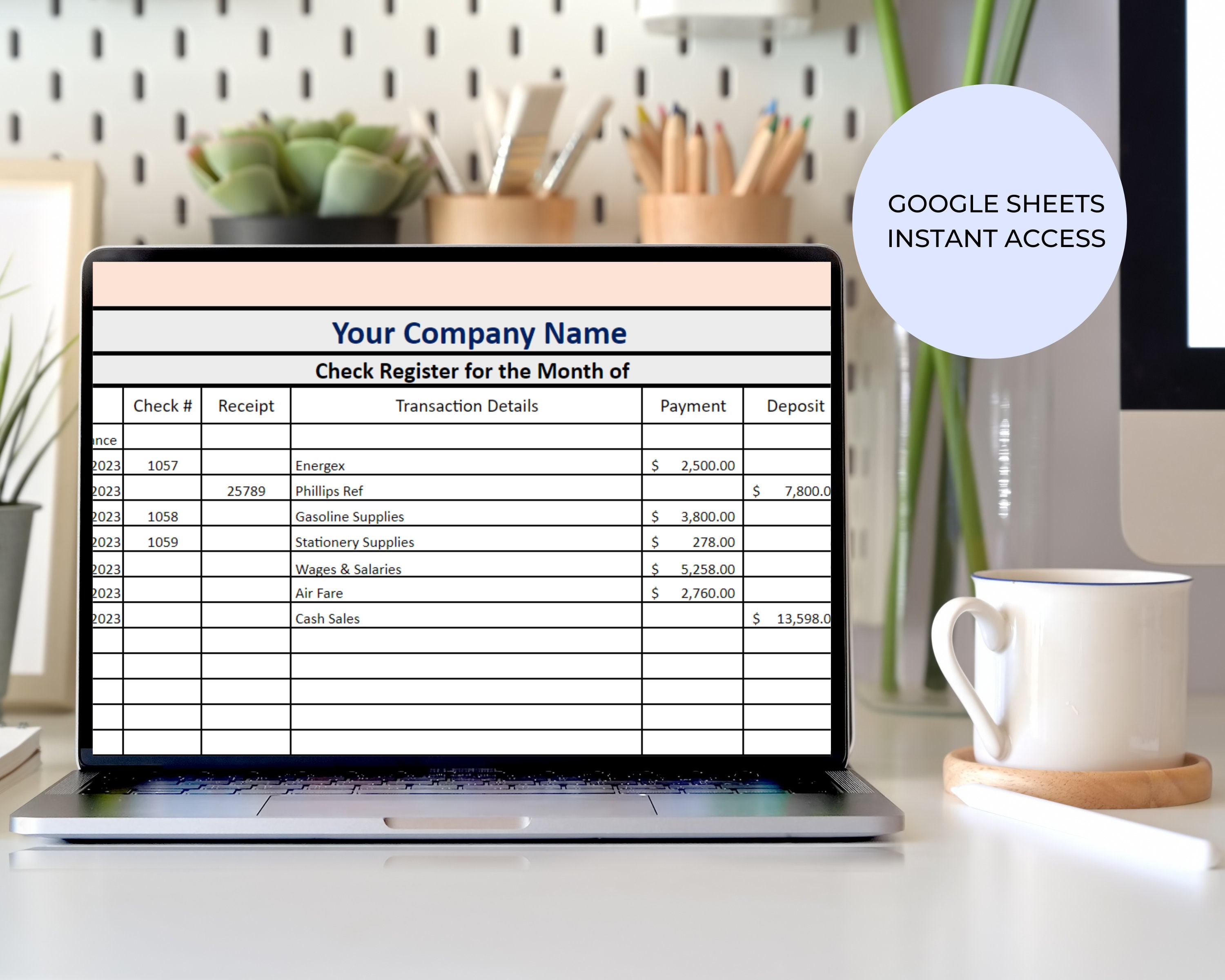 Checkbook Register Google Sheet Template, Editable Check Register