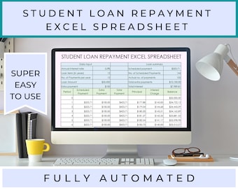 Student Loan Repayment Excel Spreadsheet, Automated Tracker (Digital Download)