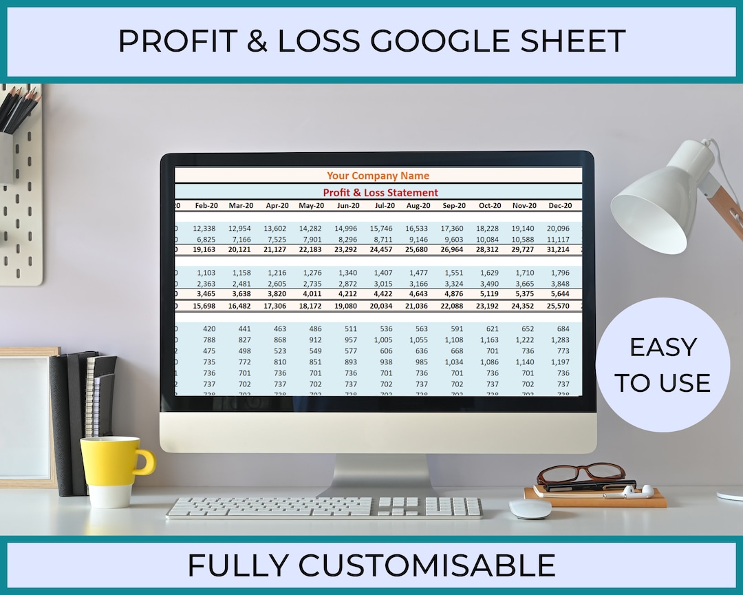 Easy to Use Digital Profit and Loss Template, P & L Template Google Easy to Use Digital Profit and Loss Template, P & L Template Google