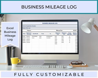 Business Mileage Log Excel Spreadsheet to track business trips, mileage, reimbursements, and tax deductions. Instant download