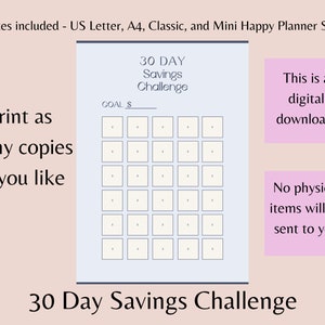 30 Day Savings Challenge Printable Savings Tracker Printable Savings Goal Savings Challenge Tracker image 2