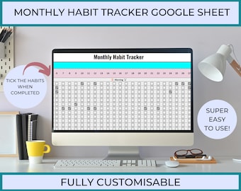 Monthly Habit Tracker Google Sheets, Habit Tracker Template Google Sheets, Editable Monthly Habit Tracker, Instant Download, Routine Tracker