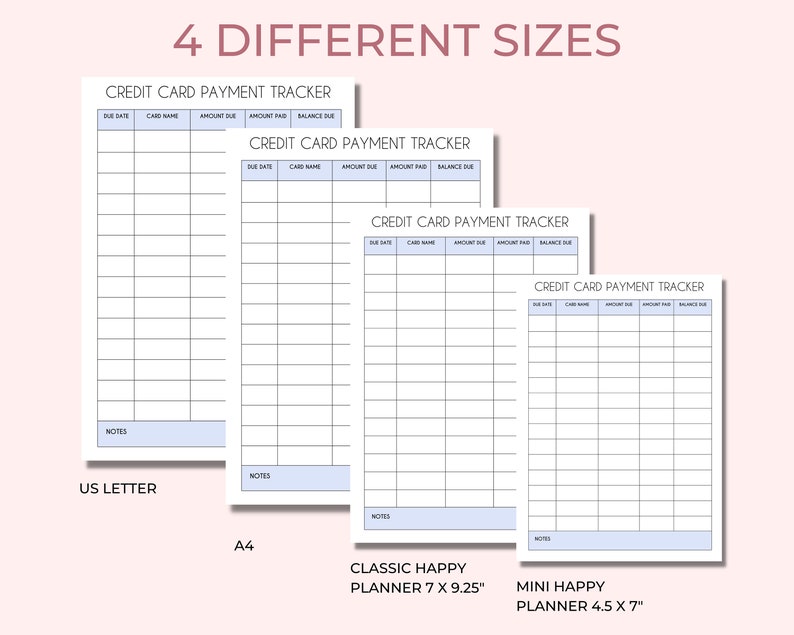 Credit Card Payment Tracker Debt Payment Tracker for Goodnotes Planner Insert A4, US, Classic and Mini Planner Sizes image 2