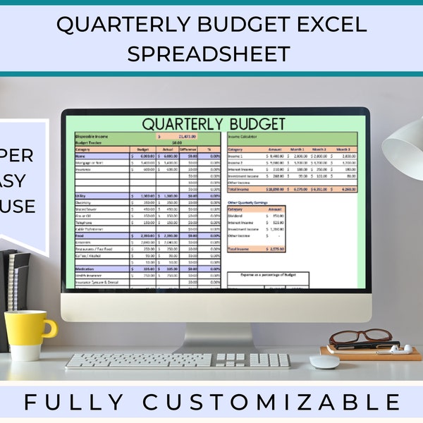 Quarterly Household Budget Tracker, Quarterly Budget Template, Excel Spreadsheet Download, Budget Tracker, Income & Expense Tracker