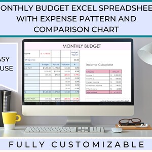 月次予算 Excel スプレッドシート（比較表付き）、個人予算テンプレート、収入・支出予算、カスタマイズ可能な予算テンプレート