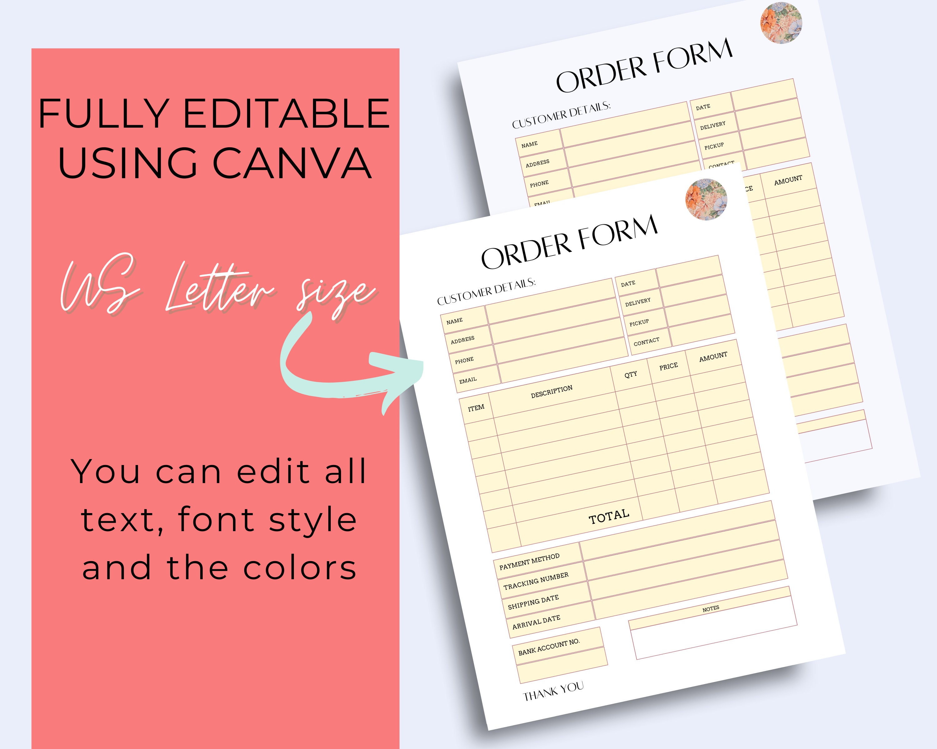 Editable Invoice Order Form Template: Professional Small Business Sales ...