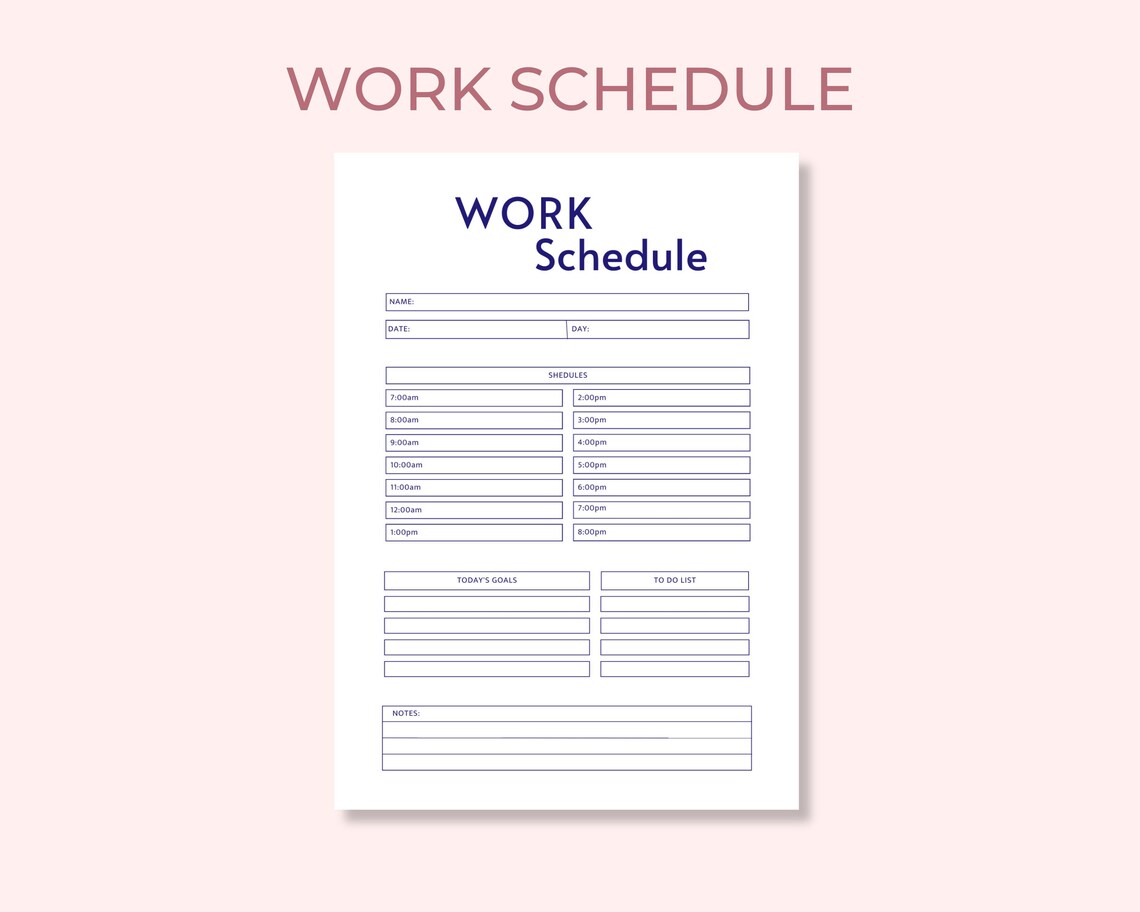 Small Business Work Schedule Sheet, Work Schedule Printable, Work Log ...