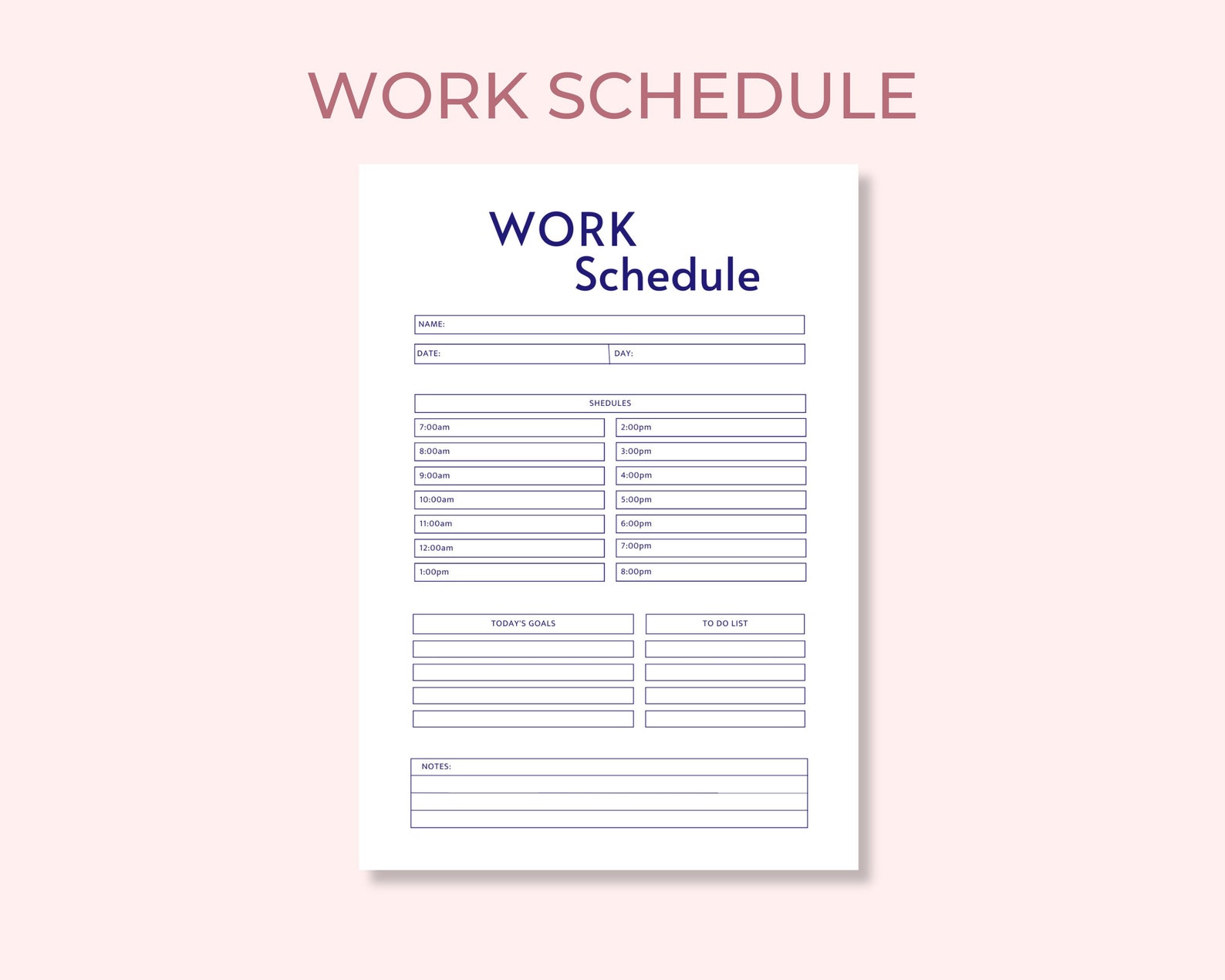 Small Business Work Schedule Sheet, Work Schedule Printable, Work Log ...