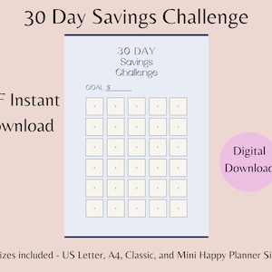 30 Day Savings Challenge Printable Savings Tracker Printable Savings Goal Savings Challenge Tracker image 1