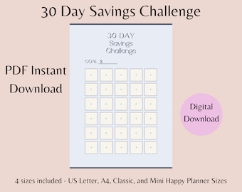 30 Day Savings Challenge Printable Savings Tracker Printable  Savings Goal  Savings Challenge Tracker