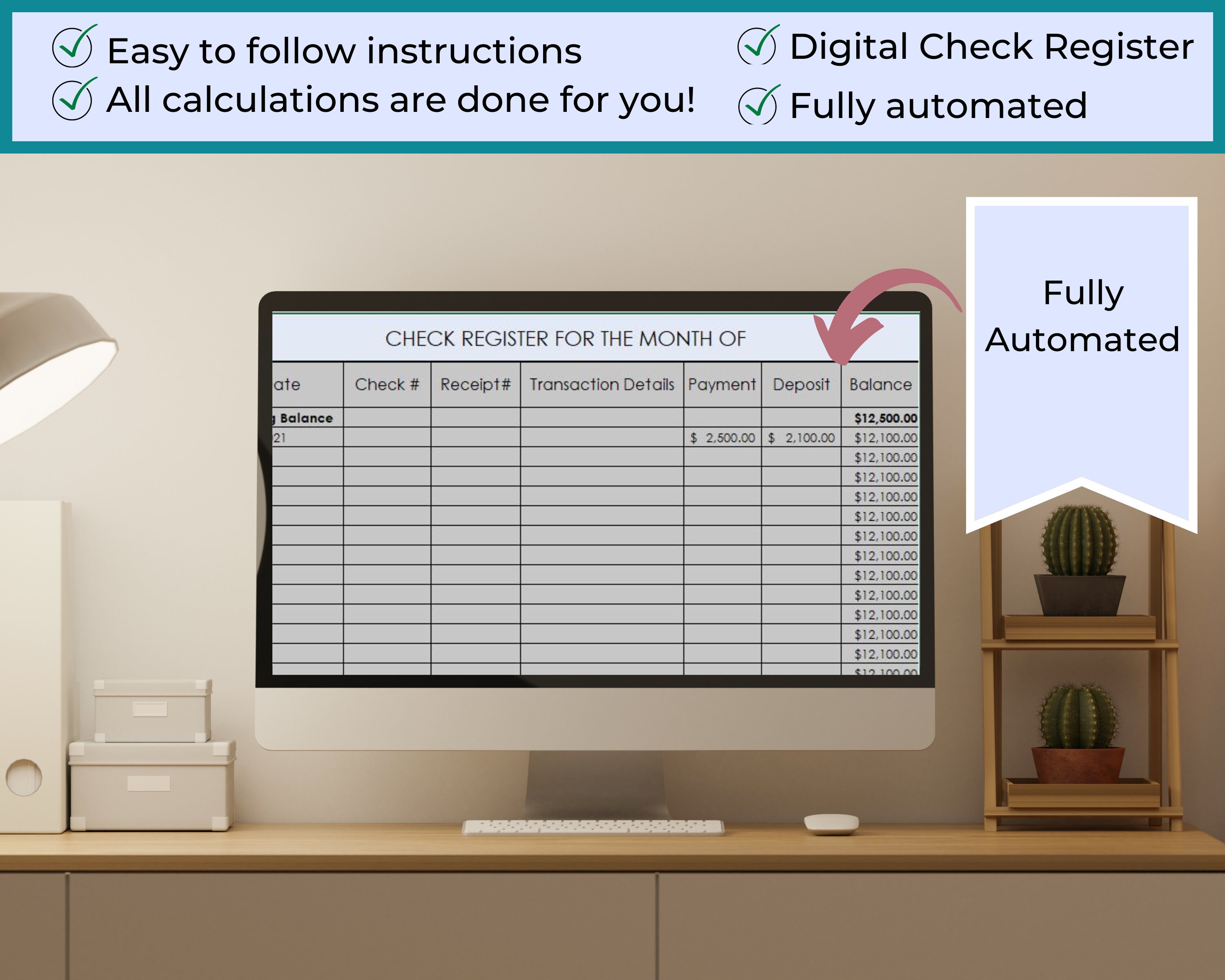 Digital Check Register Template, Customizable Excel Spreadsheet ...