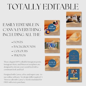 Orange Social Media Vorlagen Instagram Canva Post Pack bearbeitbares Marketing Kit Business Branding Inhalt Sofort-Download