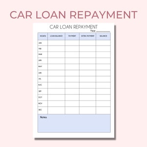 Plantilla de pago de préstamo de automóvil Planificador de amortización de deuda de automóvil Inserto Goodnotes, tamaños A4, Carta de EE. UU. y Happy Planner Descarga instantánea