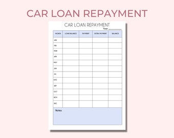 Car Loan Repayment Template Car Debt Off Loan Planner Insert Goodnotes, A4, US Letter and Happy Planner Sizes Instant Download