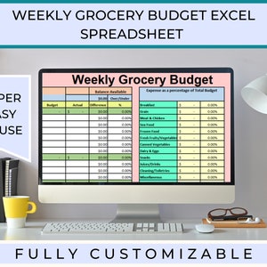 Weekly Grocery Budget, Take Control of Your Spending, Automated Easy Excel Spreadsheet, Save Money on Your Groceries, Weekly Grocery Planner image 1