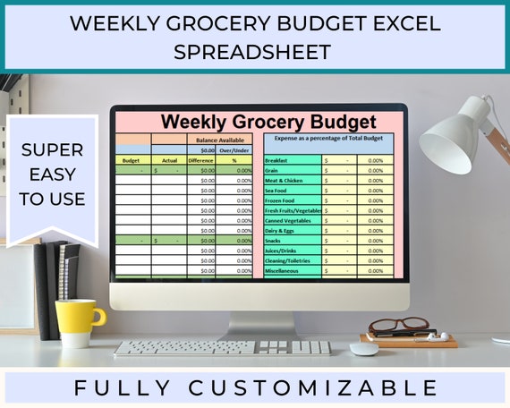 Track grocery spending with this customizable Excel budget template. Plan weekly shopping, reduce expenses, and save money effortlessly.
