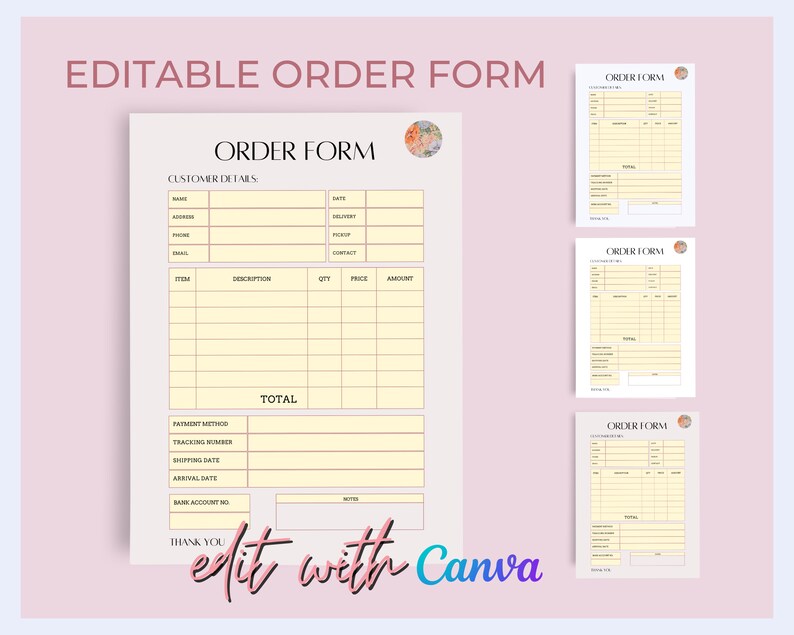 Editable Invoice Order Form Template: Professional Small Business Sales ...