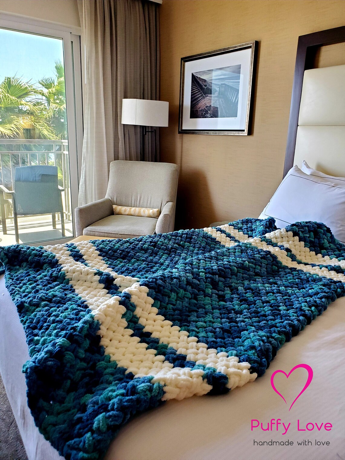 Chunky Knit Blanket Bed Cover Blanket Turquoise Chunky Blanket Hand Knit Blanket Large Throw