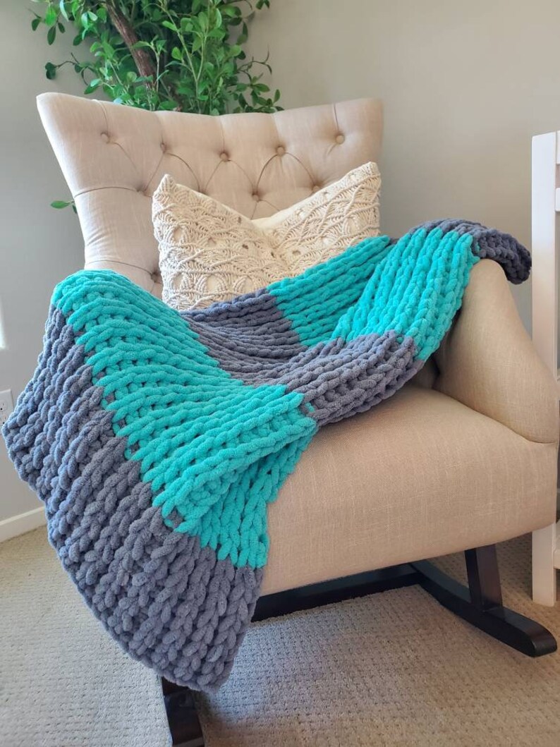 Chunky Knit Blanket Hand Knit Blanket Turquoise Chunky Knit Christmas