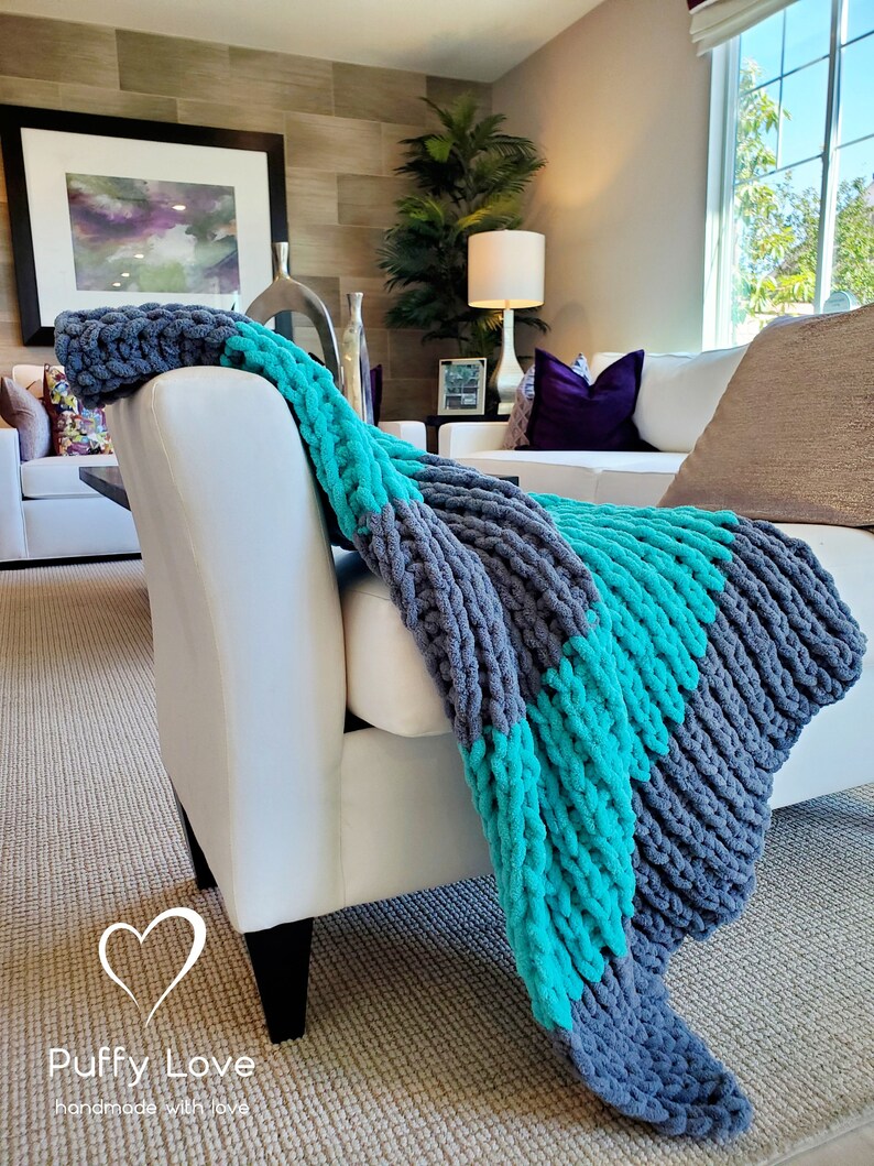 Chunky Knit Blanket Chunky Knitted Lap Throw Handknit Etsy