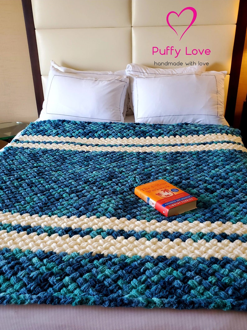 Chunky Knit Blanket Bed Cover Blanket Turquoise Chunky Blanket Hand