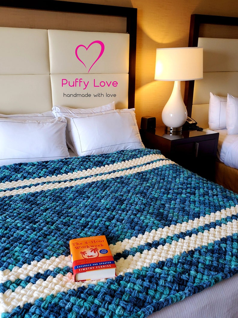 Chunky Knit Blanket Bed Cover Blanket Turquoise Chunky Blanket Hand Knit Blanket Large Throw