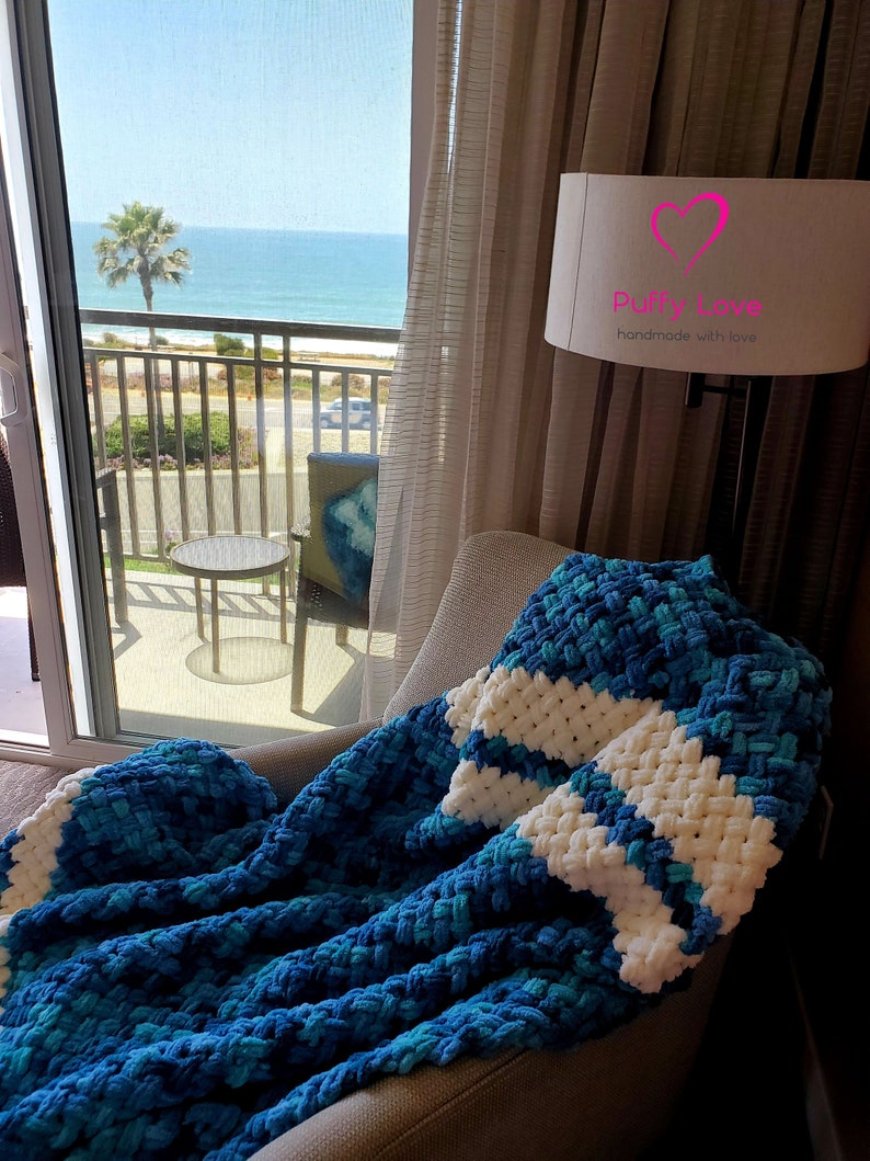 Chunky Knit Blanket Bed Cover Blanket Turquoise Chunky Blanket Hand Knit Blanket Large Throw