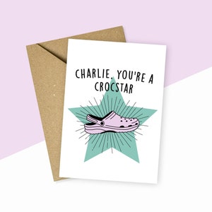 Carte d'anniversaire personnalisée Crocs, Vous êtes une carte Crocstar, carte d'anniversaire drôle 2023, carte Crocs drôle, carte d'anniversaire de chaussures Crocs d'été