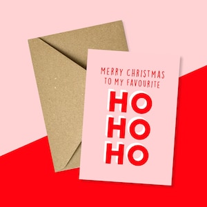 Tarjeta de felicitación navideña favorita Ho Ho Ho, tarjeta navideña divertida, tarjeta navideña para la mejor amiga, tarjeta navideña de la mejor amiga para ella, Navidad rosa