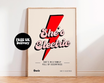 She's Electric Oasis Inspired Art Print, Oasis Wall Art, She's Electric, Rock Music Art, Oasis, Retro Music Song Lyrics Art Posters Prints