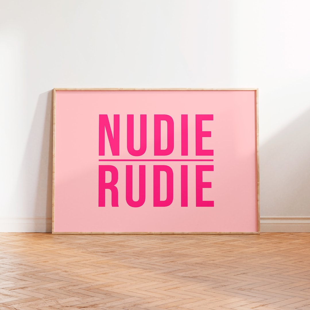 Nudie Rudie Typography Print, Landscape Bathroom Prints Pink Funny ...