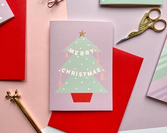 Cartão de árvore de feliz Natal, cartão de Natal BFF, cartão de árvore de Natal moderno, cartão de estrela de árvore de Natal, cartão de Natal de luxo, cartão de férias
