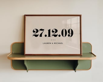 Personalised Date and Name Landscape Print, Unframed Custom Wall Art, Personalised Couple Wedding Engagement Gift
