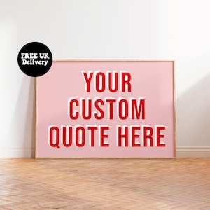 Bold Personalised Landscape Typography Wall Art Print Pink Red, Custom Quote Text, Unframed A5 A4 A3 Poster, Pink Print, Gift For Friends