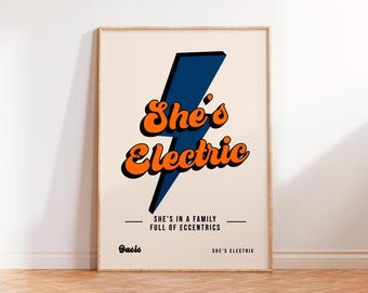 She's Electric Oasis Inspired Art Print, Oasis Wall Art, Rock Music Art, Oasis Reunion Tour, Retro Music Song Lyrics Art Posters Prints