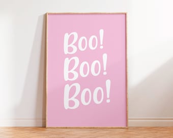 Boo Pink Halloween Print, Autumn Ghost Wall Art Print, Pinkween Aesthetic Retro Typography Print,Unframed A5 A4 A3 Gallery Wall Autumn Decor
