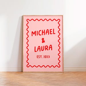 Impresión personalizada para parejas, póster con el nombre y la fecha de la pareja, impresión tipográfica de la primera cita, regalo moderno y moderno para parejas en el aniversario de bodas