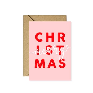 Merry Christmas Card, Christmas Greeting Cards, Fancy Modern Trendy Bright Bold Style, Pink Red Christmas Card, BFF Christmas Card image 3