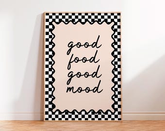 Good Food Good Mood Print, Quote Text Art Print, Unframed A6 A5 A4 A3 A2 A1, Kitchen Retro Cafe 70s Sage Kitsch Food Positive Gallery Bold