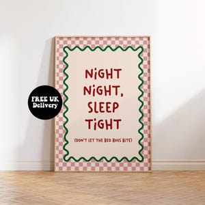 Natt natt sov gott låt inte vägglössen bita tryck, kärlekspartner present till henne, oramad A4 A3 A2 A1 typografi sovrumsdekor väggkonst