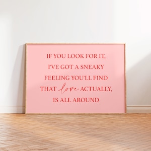 Love Actually Landscape Quote Print, Pink Red Typography Christmas Print, Love Actually Poster, Unframed A5 A4 A3 Christmas Movie Film Print