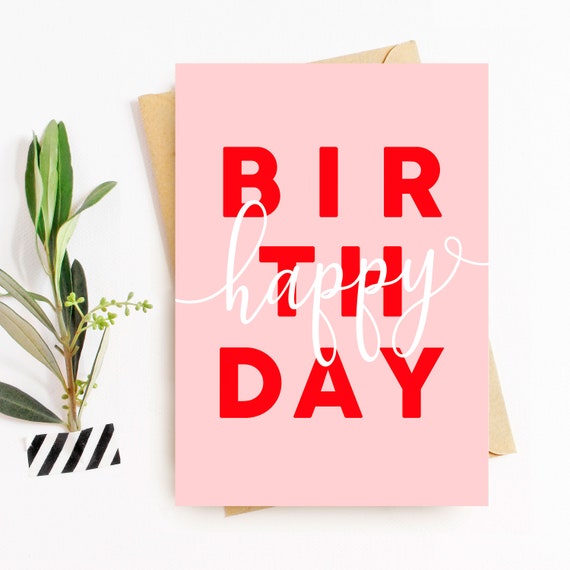 Cute Happy Birthday Card, Best Friend Birthday Card, Pink and Red Birthday Card For Her, Modern Birthday Cards, Birthday Card For Her Sister