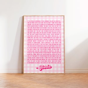 Gloria's Monologue Print, Typography Wall Art Print, Feminist Experience Inspired Print, Barbie Movie Speech Quote, A5 A4 A3 Print