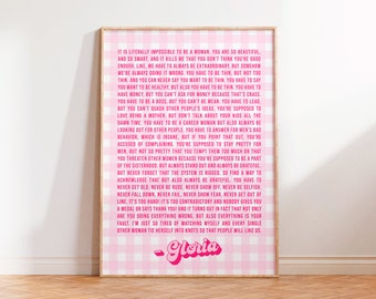 Gloria's Monologue Print, Typografie Wand Kunst Print, Feministische Erfahrung Inspiriert, Barbie Film Speech Zitat, A5 A4 A3 Print