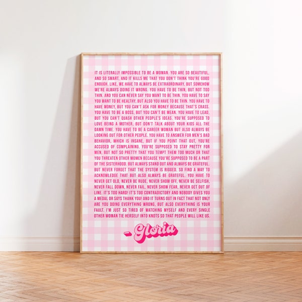 Gloria's Monologue Print, Typography Wall Art Print, Feminist Experience Inspired Print, Barbie Movie Speech Quote, A5 A4 A3 Print