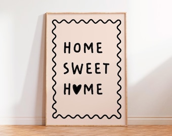 Home Sweet Home Print, Quote Text Art Print, Unframed A6 A5 A4 A3 A2 A1, Kitchen Retro Bold 70s Sage Kitsch Heart Love Positive Gallery Bold