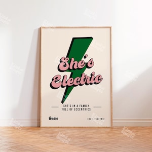 She's Electric Oasis Inspired Art Print, Oasis Wall Art, She's Electric, Rock Music Art, Oasis, Retro Music Song Lyrics Art Posters Prints