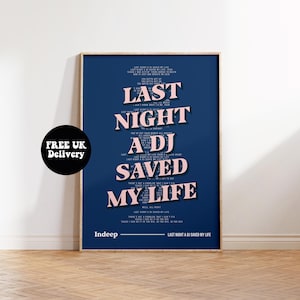 Muzyka z ostatniej nocy, DJ uratował mi życie, wydruk, bez ramki, format A1, A2, 50x70, A3, plakat z motywem disco ball, zabawny prezent dla niej, muzyka retro z lat 80.